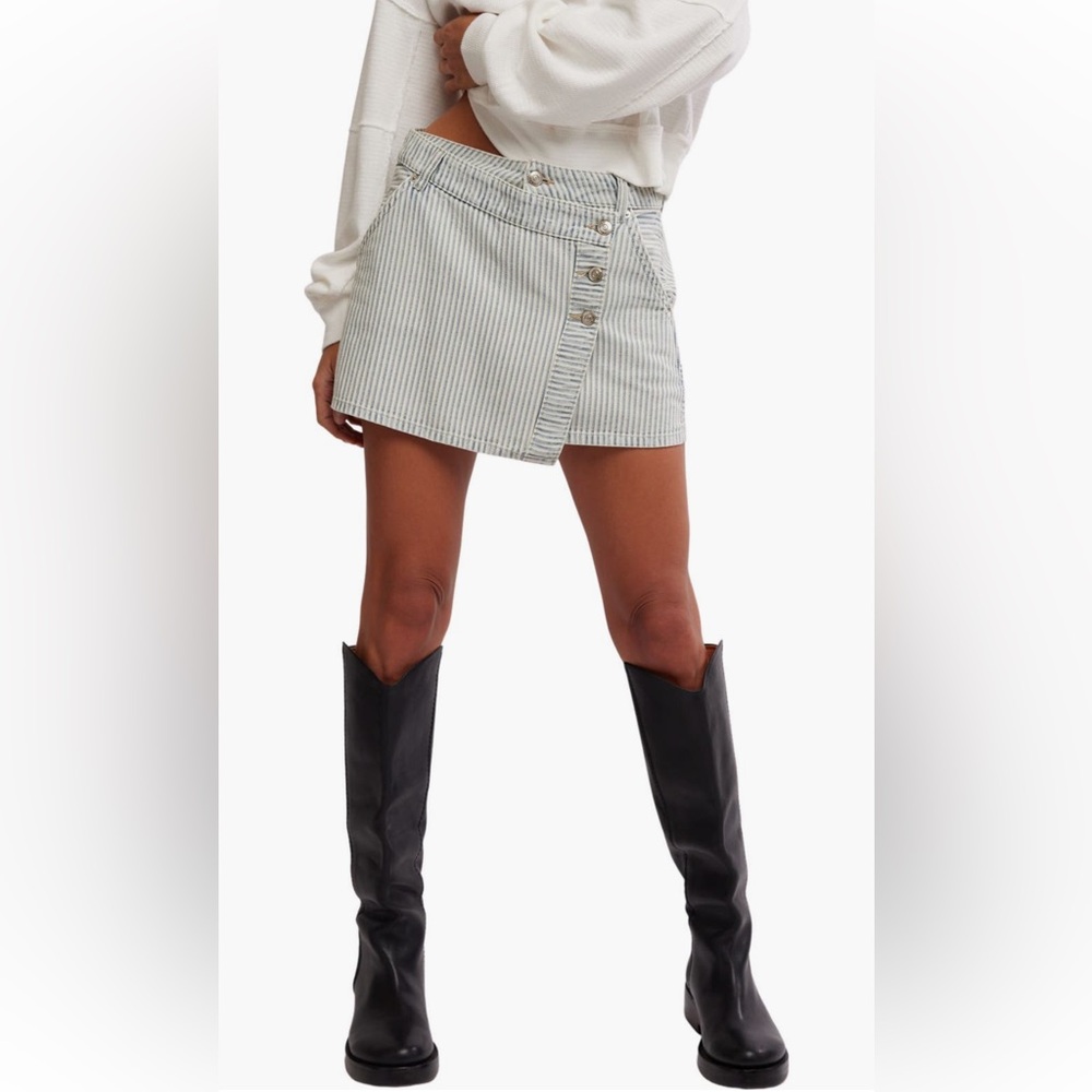 Free People Striped Mini Skirt in Light Blue and White